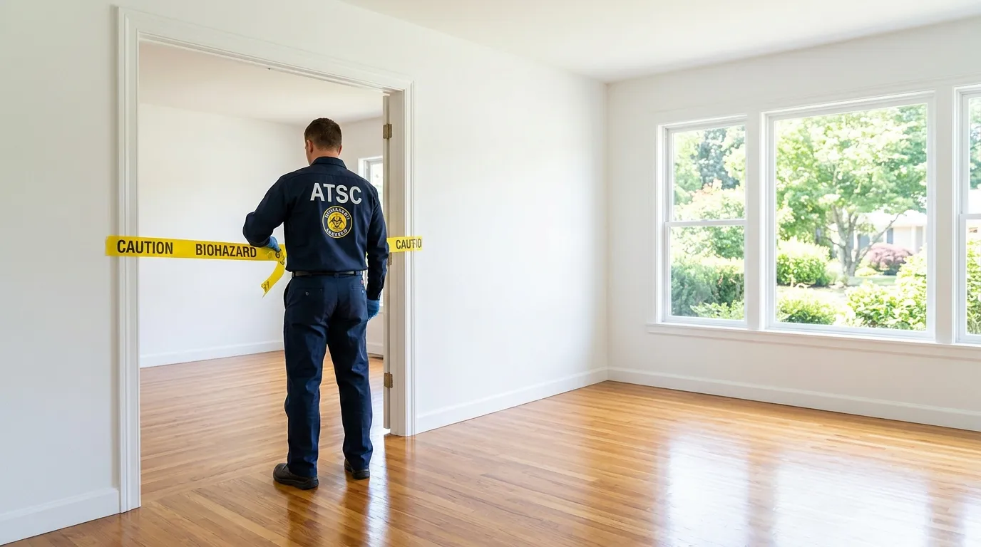Certified biohazard cleanup crew performing Trauma Scene Cleanup in Amherst Center